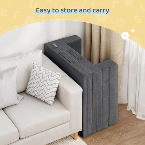 Travel Toddler Bed, 3-in-1 Convertible Sofa Bed for Toddler Portable Floor Beds, Flip Open Sofa Lounger for Girls and Boys, Made with High-Density Foam and Washable Cover,Gray - Image 6
