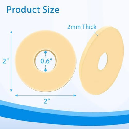 Fifty pieces of two millimeter thick waterproof stoma seals for leak prevention.