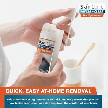 Step by step application of the Skin Clinic freezing tip on a skin tag.