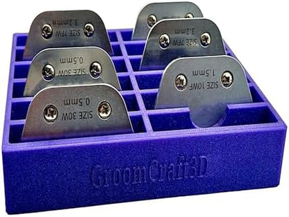 Top down overview of the empty GroomCraft3D compact plastic organizer tray demonstrating space for wide dog clipper blades