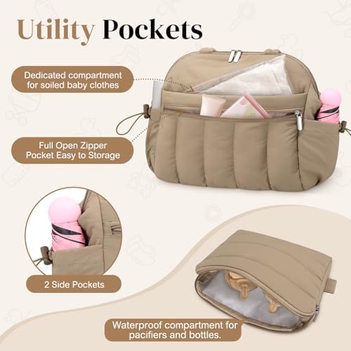 FullWoyi Puffer Diaper Tote Bag featuring matching pacifier case accessory