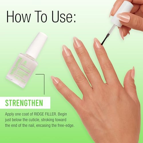 Manicure essential ridge filling polish for correcting uneven natural nail texture.