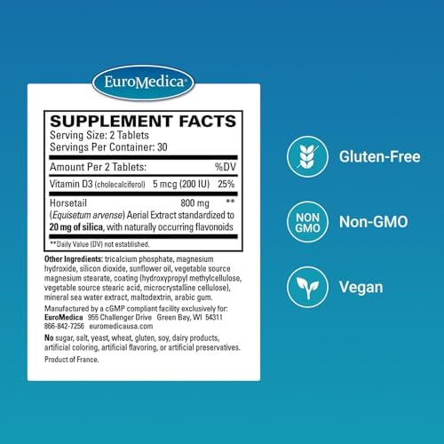 EuroMedica Silica 20 supplement label nutritional information