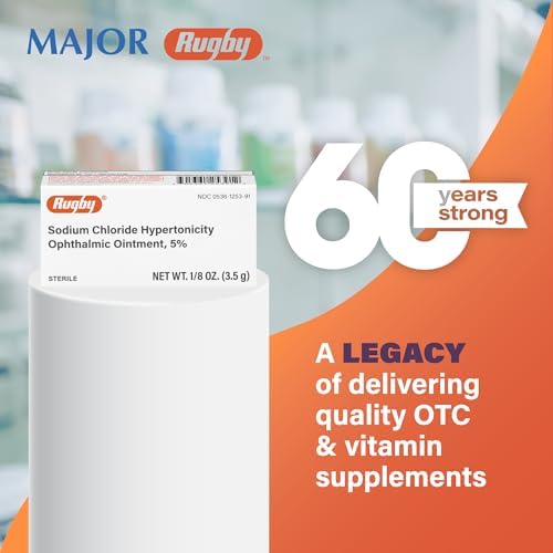 Three individual tubes of Rugby hypertonic eye ointment 0.125 ounce sizes arranged together.