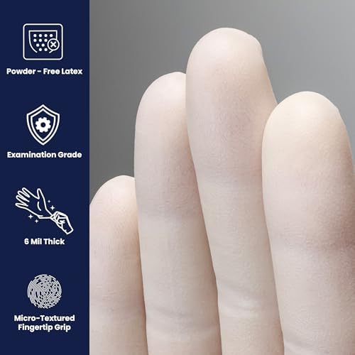 Close up of 6 mil white latex powder free gloves box for dental use