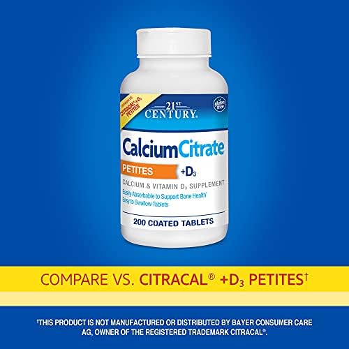 21st Century Calcium Citrate Petites 200 coated tablets packaging label