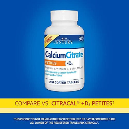 21st Century Calcium Citrate Petites 200 coated tablets packaging label