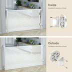 BabyBond white retractable barrier being unlatched using one handed handle grip operation.