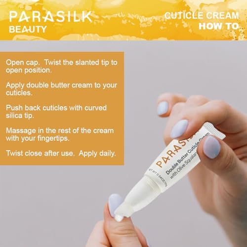 Person using Parasilk cuticle cream for nail care routine