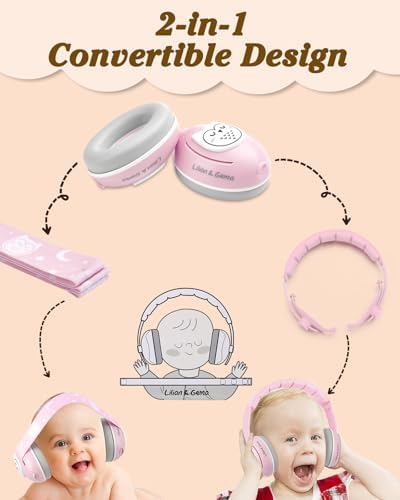 Lilian & Gema pink owl noise cancelling earmuffs on a white background