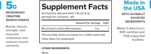 Legion creatine powder serving size and nutritional information label