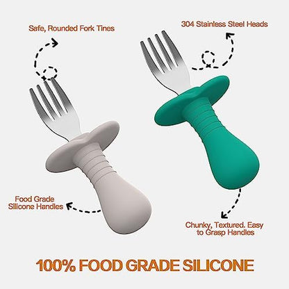 Toddler hands holding SFCCMM anti-choke feeding fork