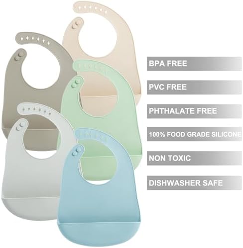Adjustable soft button neck straps on a premium silicone weaning bib