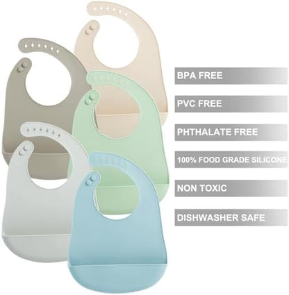 Adjustable soft button neck straps on a premium silicone weaning bib