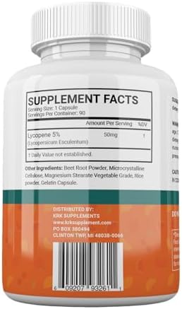 Krk Supplements Lycopene dietary supplement ingredients label