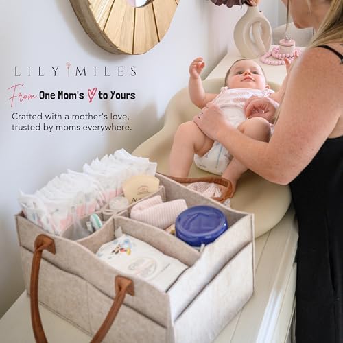 Lily Miles portable baby organizer used in a nursery setting