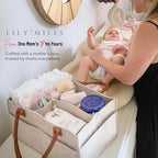 Lily Miles portable baby organizer used in a nursery setting