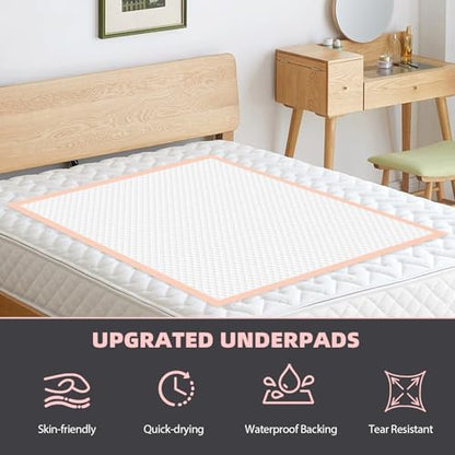 MKISS underpads being used for adult care on a bed