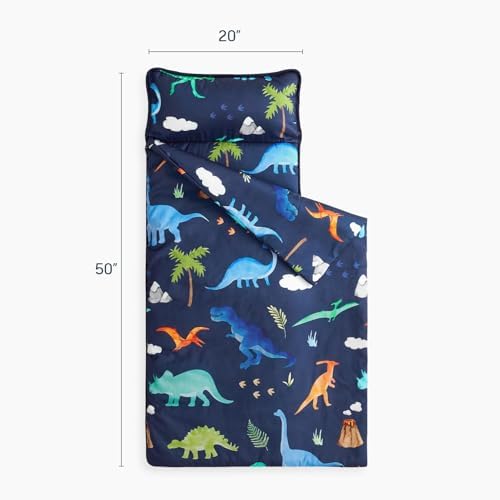 Wake In Cloud kids sleep roll featuring attached blanket and removable pillow details.