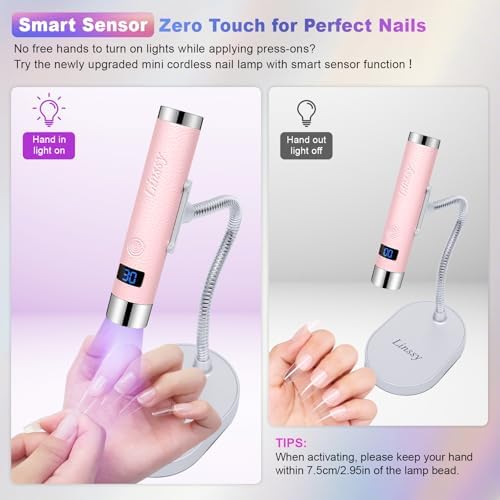 Linssy portable gel flash cure light demonstrating the automatic infrared hand sensor activation feature