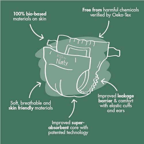 Naty eco friendly disposable diapers packaging highlighting sensitive skin certification