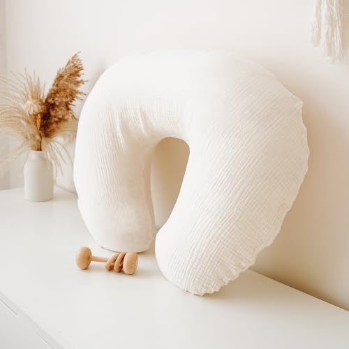 Gender neutral patterned muslin pillow cover for baby