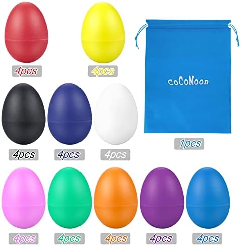 Toddler hands holding a bright blue COCOMOON plastic egg shaker