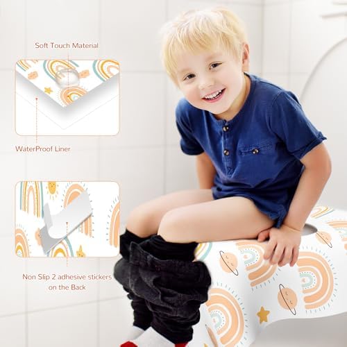 Extra large waterproof potty cover unfolded to demonstrate full coverage over a public restroom toilet seat