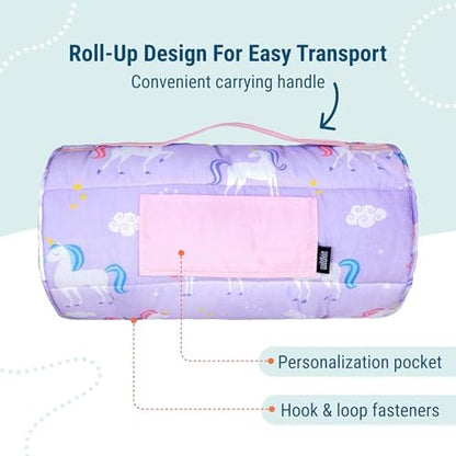 Wildkin Kids Original Nap Mat open with built-in blanket