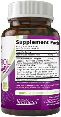 Purely Beneficial Resveratrol 1450 supplement facts label
