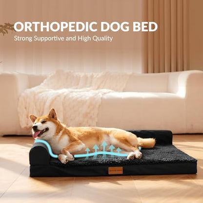Patas Lague Orthopedic Dog Bed Large Sized Dog 36''X24'', Waterproof L Bolster Medium Pet Sofa Beds with Removable Washable Cover, Soft Pet Couch Crate Mat with Nonskid Bottom, Black - Image 4