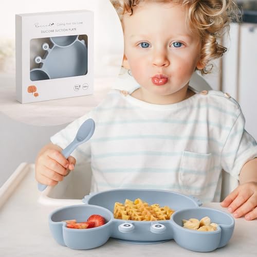 Close up of Rocced crab shaped silicone plate for toddlers