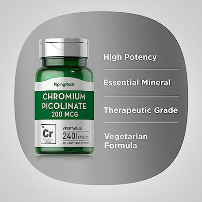 Authentic USA imported chromium picolinate tablets showing clean white vegetarian formula for metabolic health