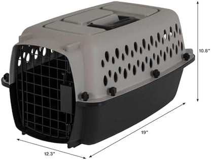 Heavy duty plastic dog carrier being assembled without tools.