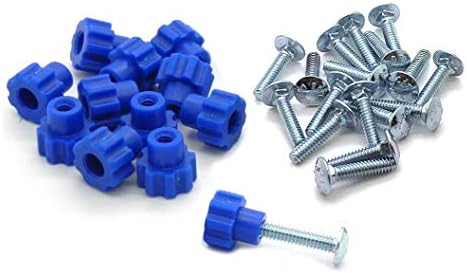 Sixteen pieces of airline approved pet carrier bolts and blue thumb nuts packed for secure animal transport.