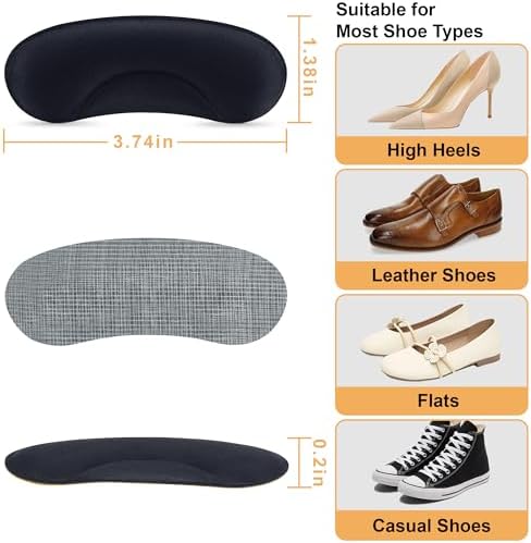 Self-adhesive black and beige heel cushion liners for blister prevention