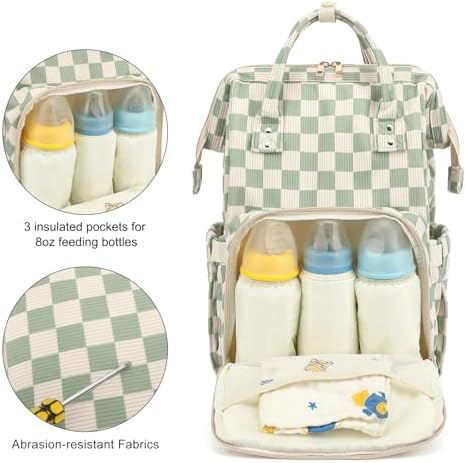 Dezcrab corduroy diaper backpack close up of insulated bottle pockets
