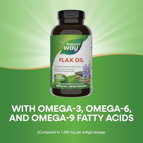 Nature's Way Flax Oil bottle showing 2600mg serving size