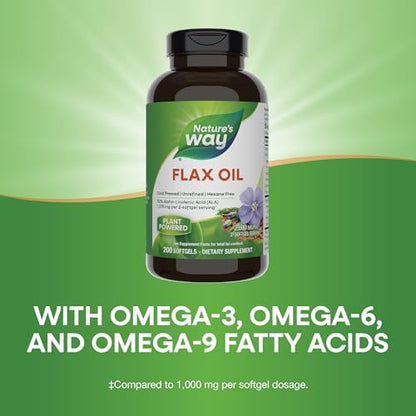 Nature's Way Flax Oil bottle showing 2600mg serving size