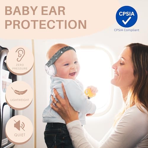 Side profile of Kiddieware soundproof baby earmuffs showing adjustable headband