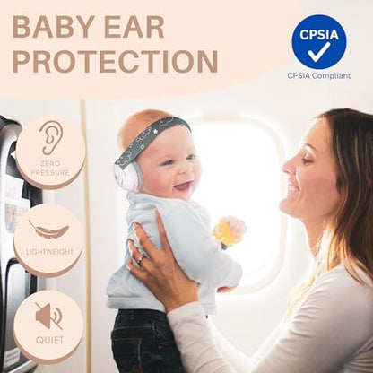 Side profile of Kiddieware soundproof baby earmuffs showing adjustable headband
