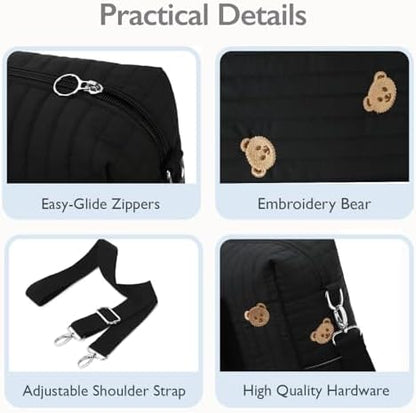 Loradi black quilted diaper bag side view