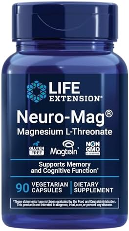Life Extension Neuro-Mag ninety vegetarian capsules supplement facts label and ingredient list.