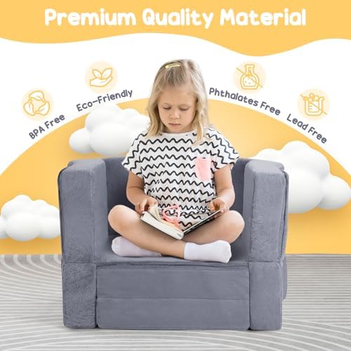 Side angle view of the Whiffee convertible toddler lounger chair highlighting the protective raised foam side rails.