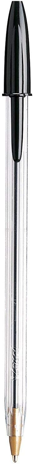 BIC Cristal black ink stick pens neatly arranged demonstrating the roll proof hexagonal body shape