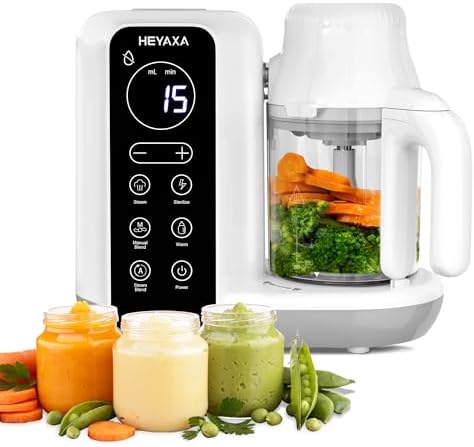 HEYAXA white food processor LED touch control panel displaying cooking functions