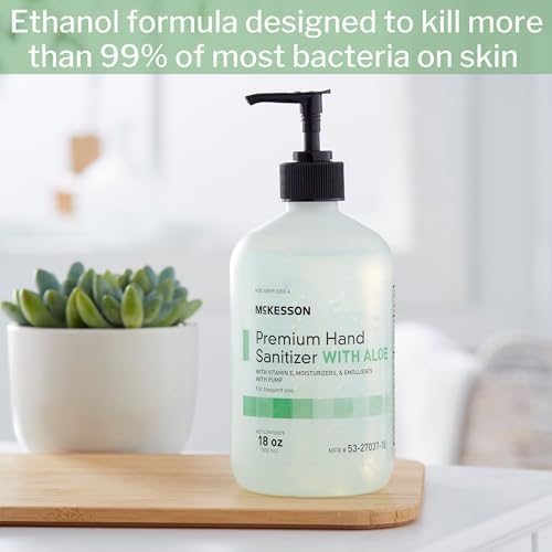 McKesson Hand Sanitizer with Aloe, 18 oz Pump Bottle [Pack of 3] - 70% Ethyl Alcohol, Spring Water Scent, No-Rinse Sanitizing Gel with Vitamin E and Moisturizers, Medical-Grade - Image 4