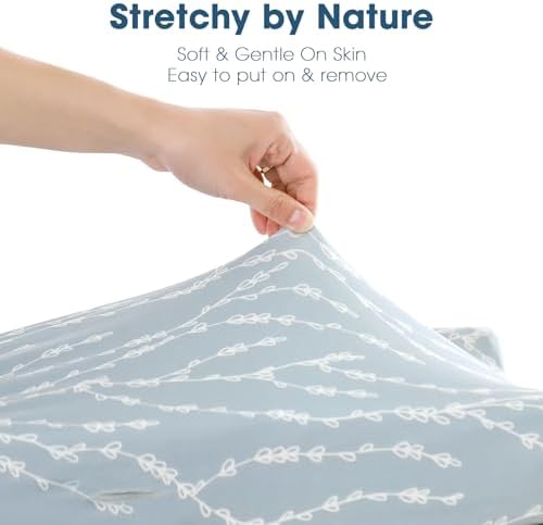 Demonstration of the four way stretch flexibility of the premium baby bedding fabric.