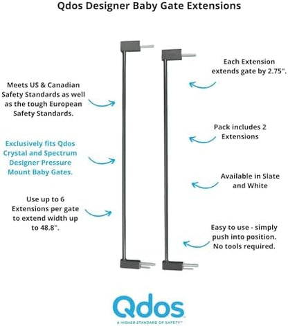 Qdos premium safety gate extensions pack of two showing the push to connect system installation points