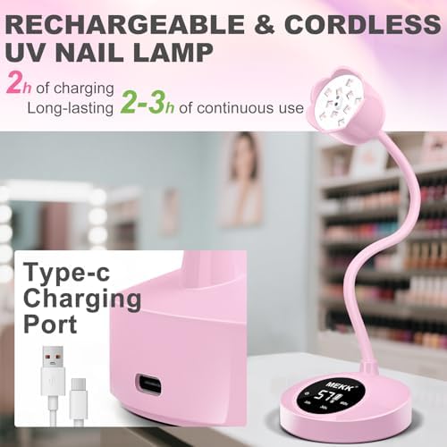 Rechargeable 2200mAh battery powered portable pink nail lamp showing cordless functionality.